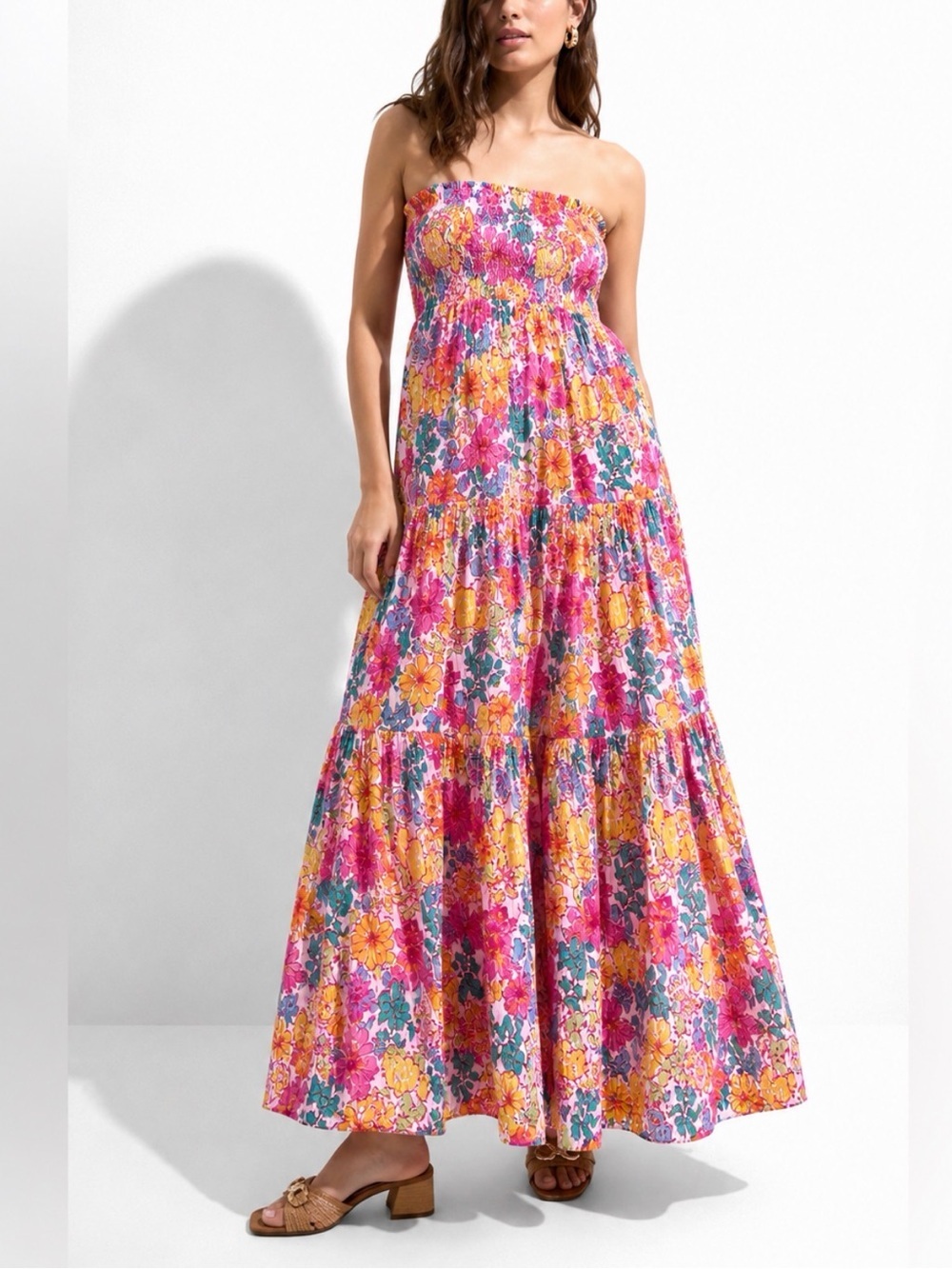 Abel The Label Strapless Tiered Floral Maxi Dress Anthropologie